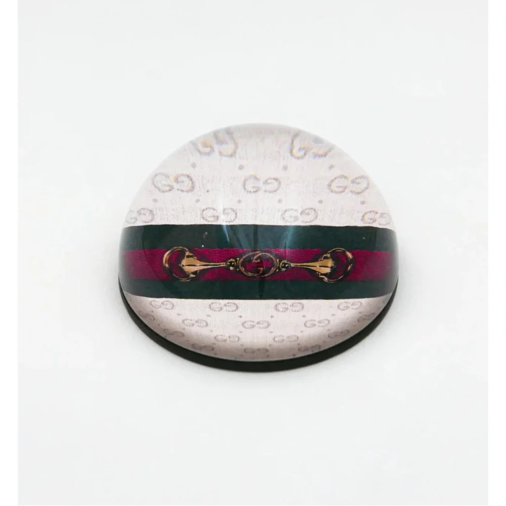 NWB  GUCCI GG MONOGRAM GLASS DOMED PAPERWEIGHT with WEB & HORSEBIT